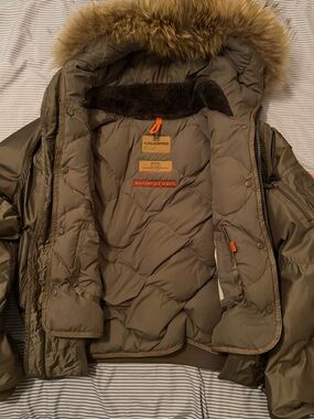 Parajumpers Masterpiece Olive Green Fur-Trim Hooded Puffer Jacket